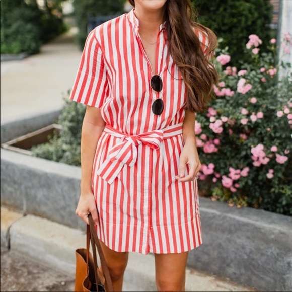 Everlane Collarless Striped Shirt Dress 